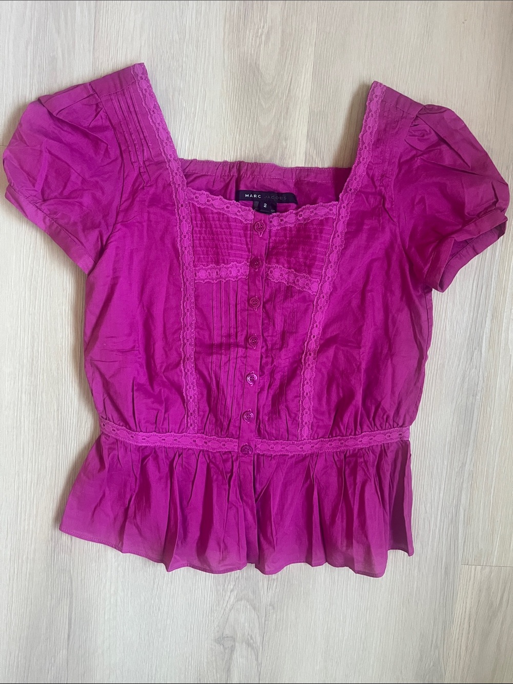 Marc Jacobs Vintage Y2K Puff-Sleeve Button Front Fairy Top Size 2